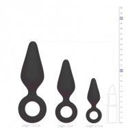 BLACK BUTTPLUGS WITH PULL RING - SET MED 3 ANAL PLUGGAR