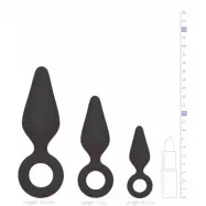 BLACK BUTTPLUGS WITH PULL RING - SET MED 3 ANAL PLUGGAR