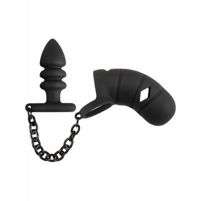 Black Velvets: Cock Cage with Butt Plug