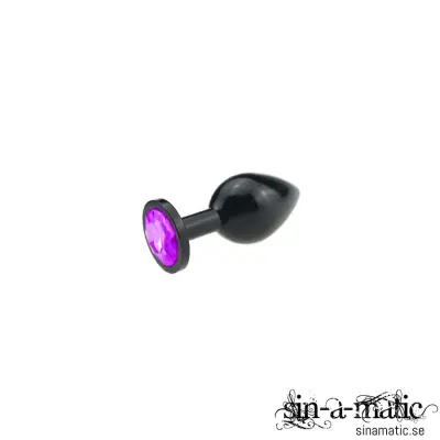 Buttplug - Anodized Black, purple jewel 34mm
