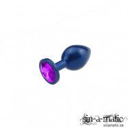 Buttplug - Anodized Blue, purple jewel 34mm