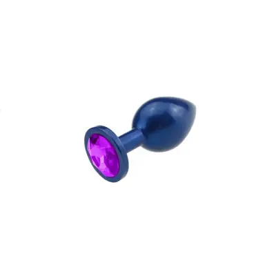 Buttplug - Anodized Blue, purple jewel 34mm