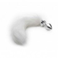 Buttplug med vit svans - silver