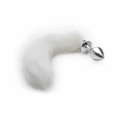 Buttplug med vit svans - silver