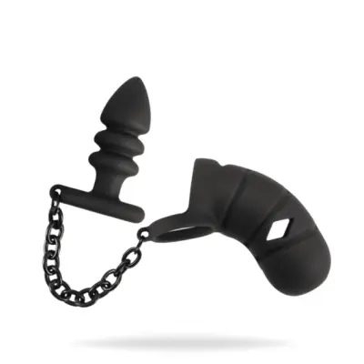 Cock cage with butt plug