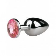 EasyToys: Metal Butt Plug No. 1 with Crystal, small, silver/rosa