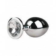 EasyToys: Metal Butt Plug No. 2 with Crystal, medium, silver/clear