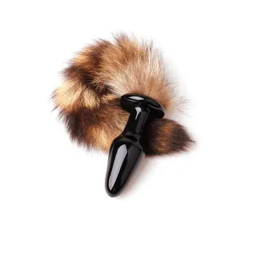 Fox Tail Glass Buttplug - black