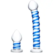 Gläs: 2pc Double Penetration, Glass Dildo &amp; Plug Set