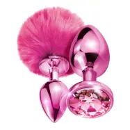 Global Novelties: Nixie Metal Butt Plug Set, Pom Pom &amp; Jewel, rosa
