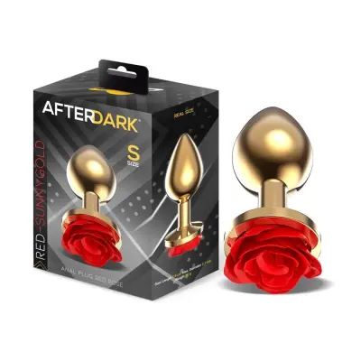 Golden Metal Anal Plug with Red Rose Base - (Small)
