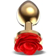 Golden Metal Anal Plug With Red Rose Medium