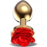 Golden Metal Anal Plug With Red Rose Small
