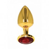 Guld Buttplug - Röd Kristall Large