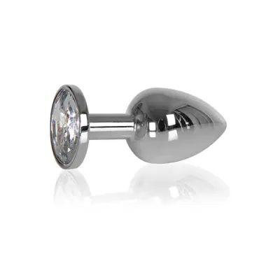 Heavy Butt Plug Silver Clear Stone 145g