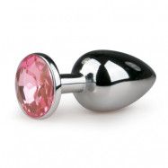 Lyxig Analplugg  - Med ROSA Fake diamant - Metal Butt Plug No. 1 - Silver/Pink