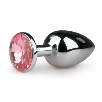 Lyxig Analplugg  - Med ROSA Fake diamant - Metal Butt Plug No. 1 - Silver/Pink