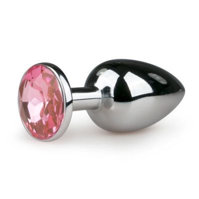Lyxig Analplugg  - Med ROSA Fake diamant - Metal Butt Plug No. 1 - Silver/Pink