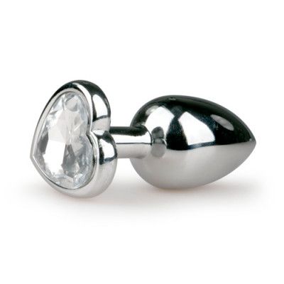 Metal Butt Plug Heart Large - Silver/Clear
