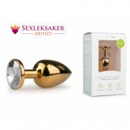 Metal Butt Plug No. 1 - Gold/Clear  - Med Vit Fake diamant -