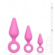 PINK Buttplugs With Pull Ring - Set med 3 analpluggar