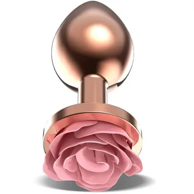 Rosegold Metal Anal Plug With Pink Rose Medium
