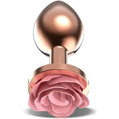 Rosegold Metal Anal Plug With Pink Rose Small