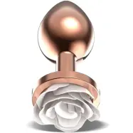 Rosegold Metal Anal Plug With White Rose Medium