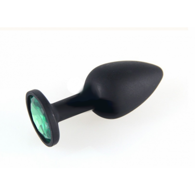 Svart silikon analplugg med grön fake diamant