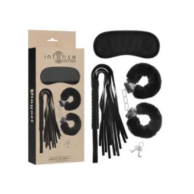 Intense Fetish Erotic Playset 1 With Handcuffs, Blind Mask And Flogger