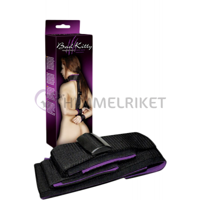 Bondage, Bad Kitty Halsbälte med handfängsel - svart/lila