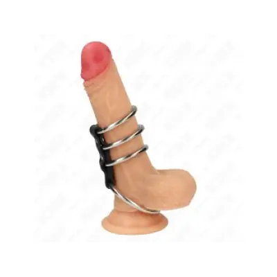Kink 4 Metal Penis Rings 3.7 Cm To 5 Cm Connected By Leather