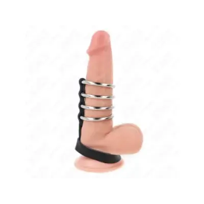 Kink 4 Metal Penis Rings 3.8 Cm Connected With Leather Strap 22 X 1.5 Cm And Pressure Closure