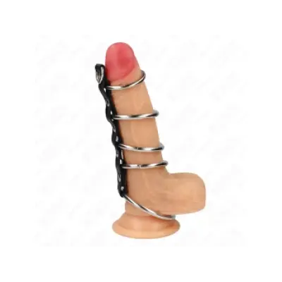 Kink 5 Metal Penis Rings 3.2 Cm To 5 Cm Connected By Leather