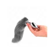 Kink Anal Plug Size L 10 X 4 Cm With Synthetic Tail 40 Cm Grey And White