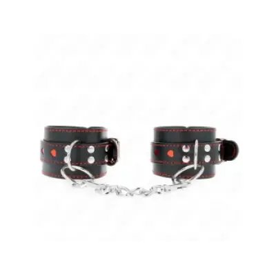 Kink Black Wrist Restraints With Red Heart Inlay Adjustable 21-28 Cm X 5.5 Cm