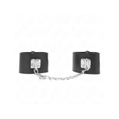 Kink Fixed Wrist Restraints With Chain 30 Cm And Padlock Closure Black Adjustable 16-23 Cm X 5.5 Cm