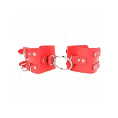 Kink Fixed Wrist Restraints With Ring And Studs Adjustable Red 17-22 Cm X 6.5 Cm