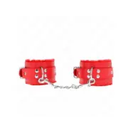 Kink Fur Lined Wrist Restraints Red With Red Belt Adjustable 17-29 Cm X 6 Cm
