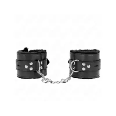 Kink Fur Lined Wrist Restraints With Square Holes Black And Black Belt Adjustable 17-29 Cm X 6 Cm