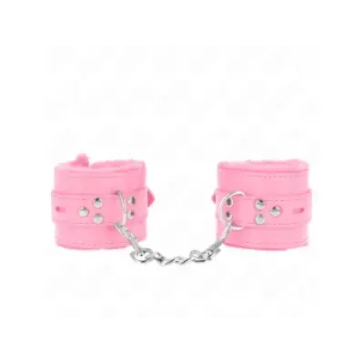 Kink Fur Lined Wrist Restraints With Square Holes Pink And Pink Belt Adjustable 17-29 Cm X 6 Cm