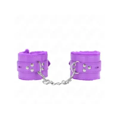 Kink Fur Lined Wrist Restraints With Square Holes Purple And Purple Belt Adjustable 17-29 Cm X 6 Cm