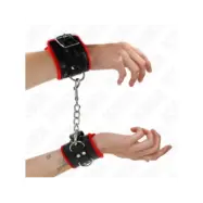 Kink Fur Lined Wrist Restraints With Square Holes Red And Black Belt Adjustable 17-29 Cm X 6 Cm