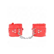 Kink Fur Lined Wrist Restraints With Square Holes Red And Red Belt Adjustable 17-29 Cm X 6 Cm
