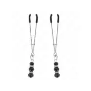 Kink Gold Thin Nipple Clamps With 3 Black Glass Beads 7 Cm