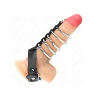 Kink Leather Penis Ring With Lock Strap 21 X 2 Cm And 5 Metal Rings From 3 Cm To 4 Cm