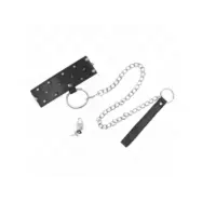 Kink Necklace With Leash 65 Cm With Silver Studs Model 5 Adjustable 36-43 Cm X 5 Cm