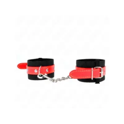 Kink Nylon Wrist Restraints Black With Leatherette Red Adjustable 19-24 Cm X 5.5 Cm