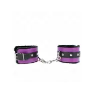Kink Premium Fur Lined Wrist Restraints Black With Purple / Black Belt Adjustable 17-29 Cm X 6 Cm