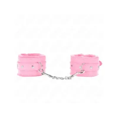 Kink Premium Fur Lined Wrist Restraints Pink With Pink Belt Adjustable 17-29 Cm X 6 Cm
